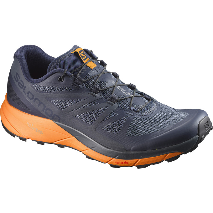 SALOMON UK SENSE RIDE - Mens Trail Running Shoes Navy/Orange,MHTL06439